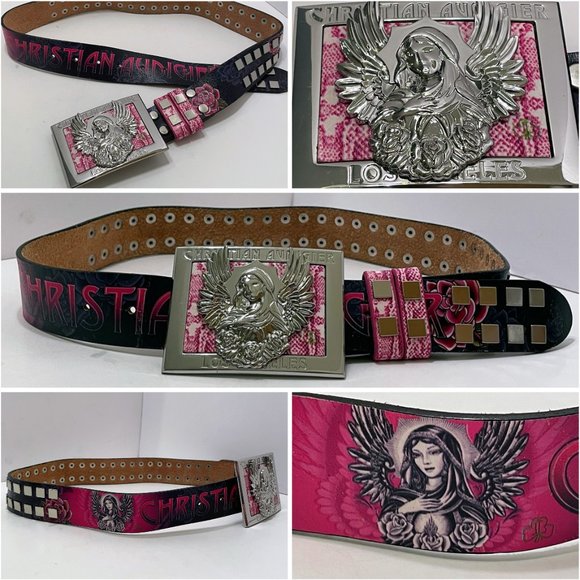 Christian Audigier City of Angels Madonna Buckle Los Angeles Studded Floral Belt - Picture 10 of 10